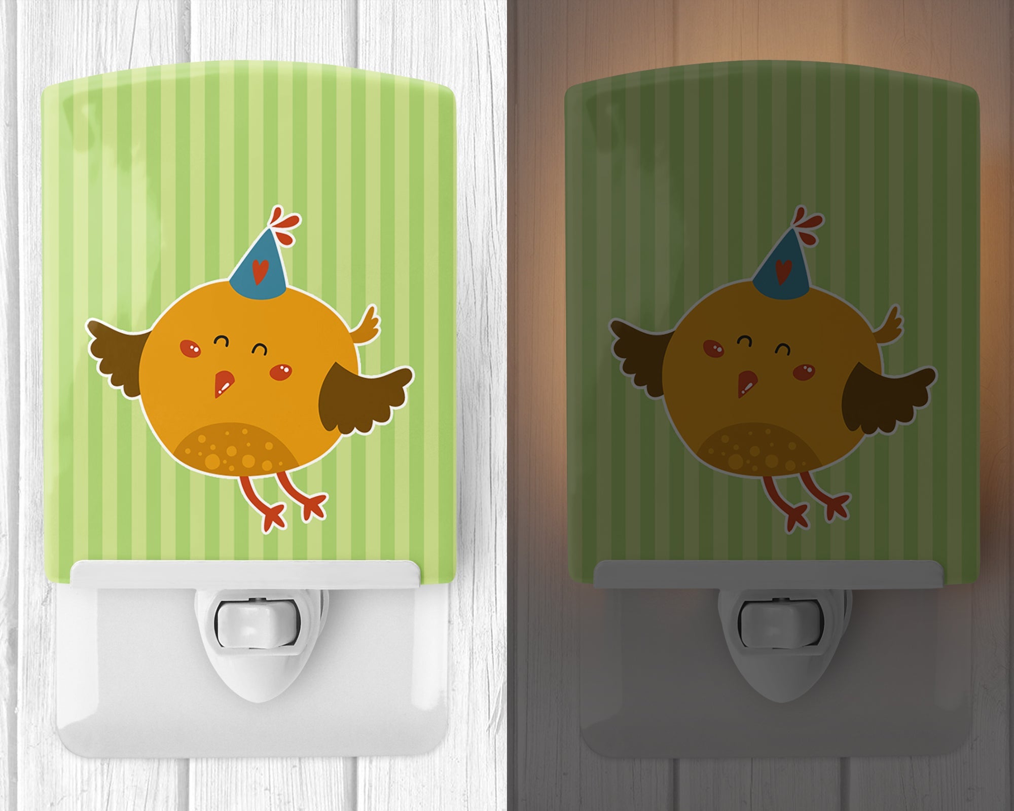 Birthday Bird Ceramic Night Light Compact, UL-Certified, Ideal for Bedroom, Bathroom, Nursery, Hallway, Kitchen, 6x4x3, Multicolor