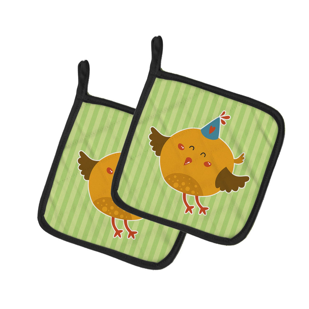 Birthday Bird Pot Holder Set of 2 Heat Resistant Quilted Hot Pads 7.5 x 7.5 Inch, Insulated Kitchen Trivets for Cooking & Baking
