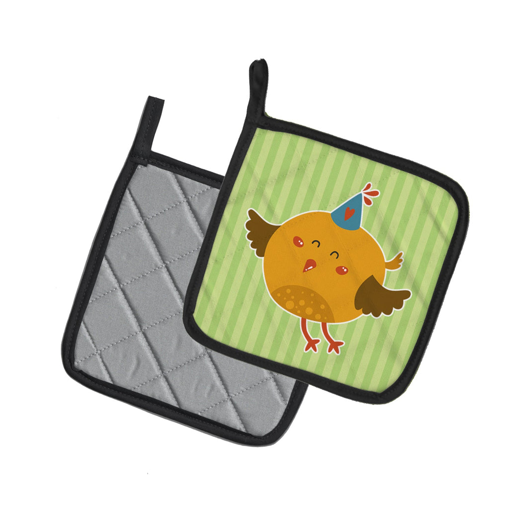 Birthday Bird Pot Holder Set of 2 Heat Resistant Quilted Hot Pads 7.5 x 7.5 Inch, Insulated Kitchen Trivets for Cooking & Baking