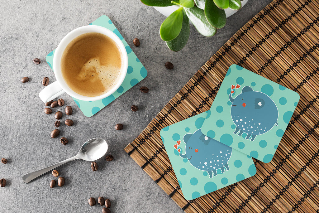 Blue Elephant Foam Coasters Set of 4 Cup Coasters for Indoor Outdoor, Tabletop Protection, Anti Slip, Mouse pad Material