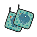 Blue Elephant Pot Holder Set of 2 Heat Resistant Quilted Hot Pads 7.5 x 7.5 Inch, Insulated Kitchen Trivets for Cooking & Baking