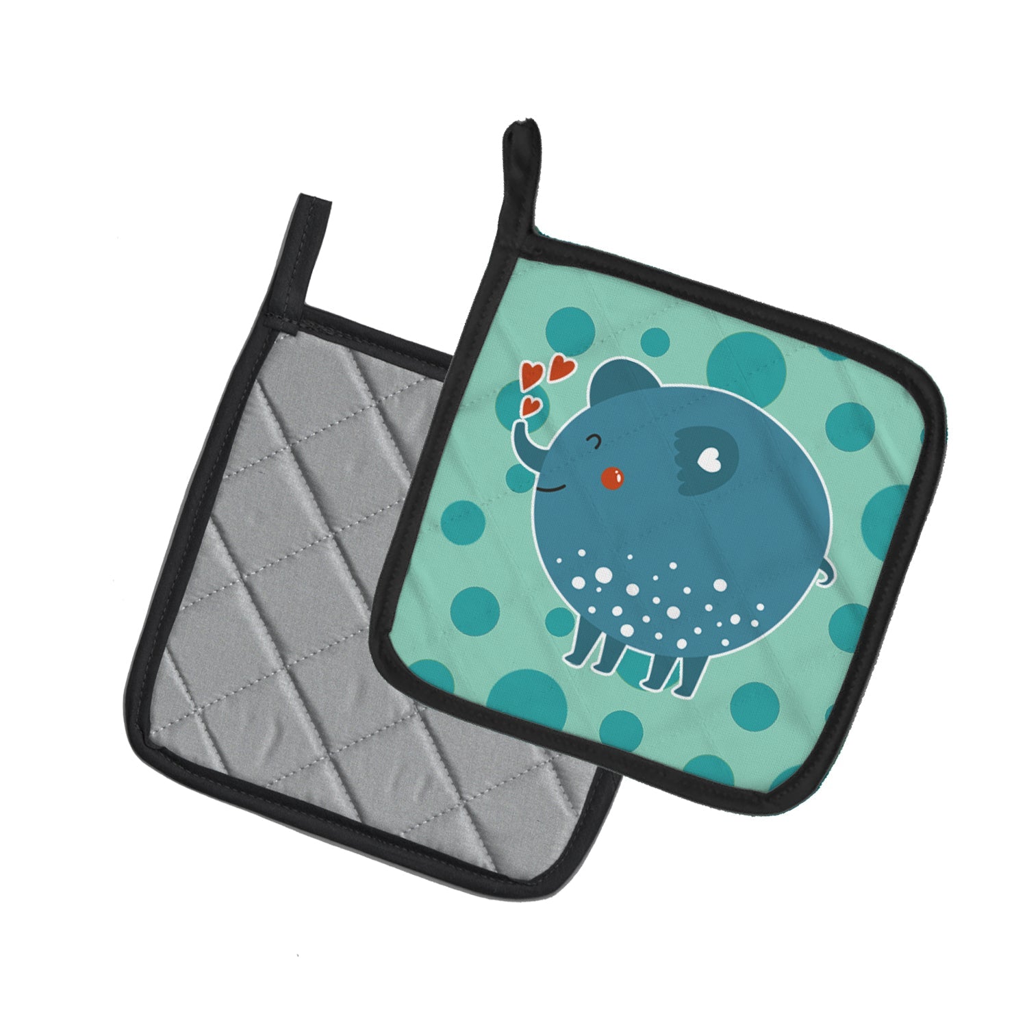 Blue Elephant Pot Holder Set of 2 Heat Resistant Quilted Hot Pads 7.5 x 7.5 Inch, Insulated Kitchen Trivets for Cooking & Baking