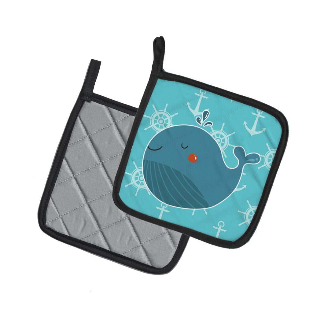 Blue Whale Pot Holder Set of 2 Heat Resistant Quilted Hot Pads 7.5 x 7.5 Inch, Insulated Kitchen Trivets for Cooking & Baking
