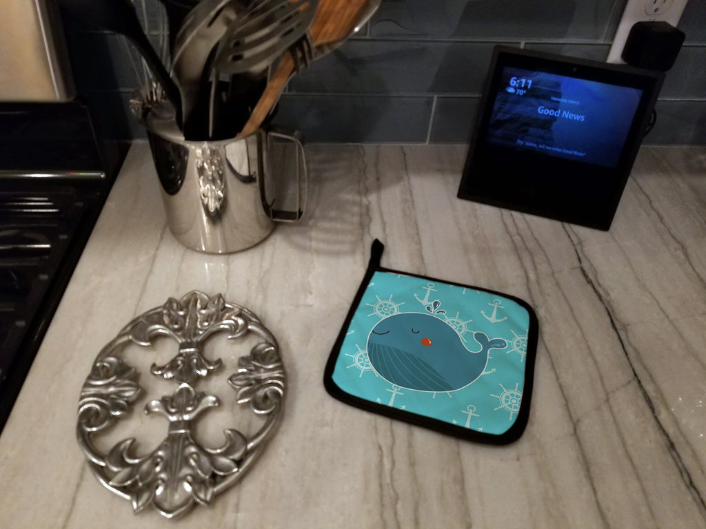 Blue Whale Pot Holder Set of 2 Heat Resistant Quilted Hot Pads 7.5 x 7.5 Inch, Insulated Kitchen Trivets for Cooking & Baking