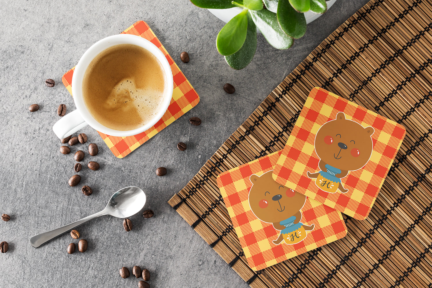 Honey Bear Foam Coasters Set of 4 Cup Coasters for Indoor Outdoor, Tabletop Protection, Anti Slip, Mouse pad Material