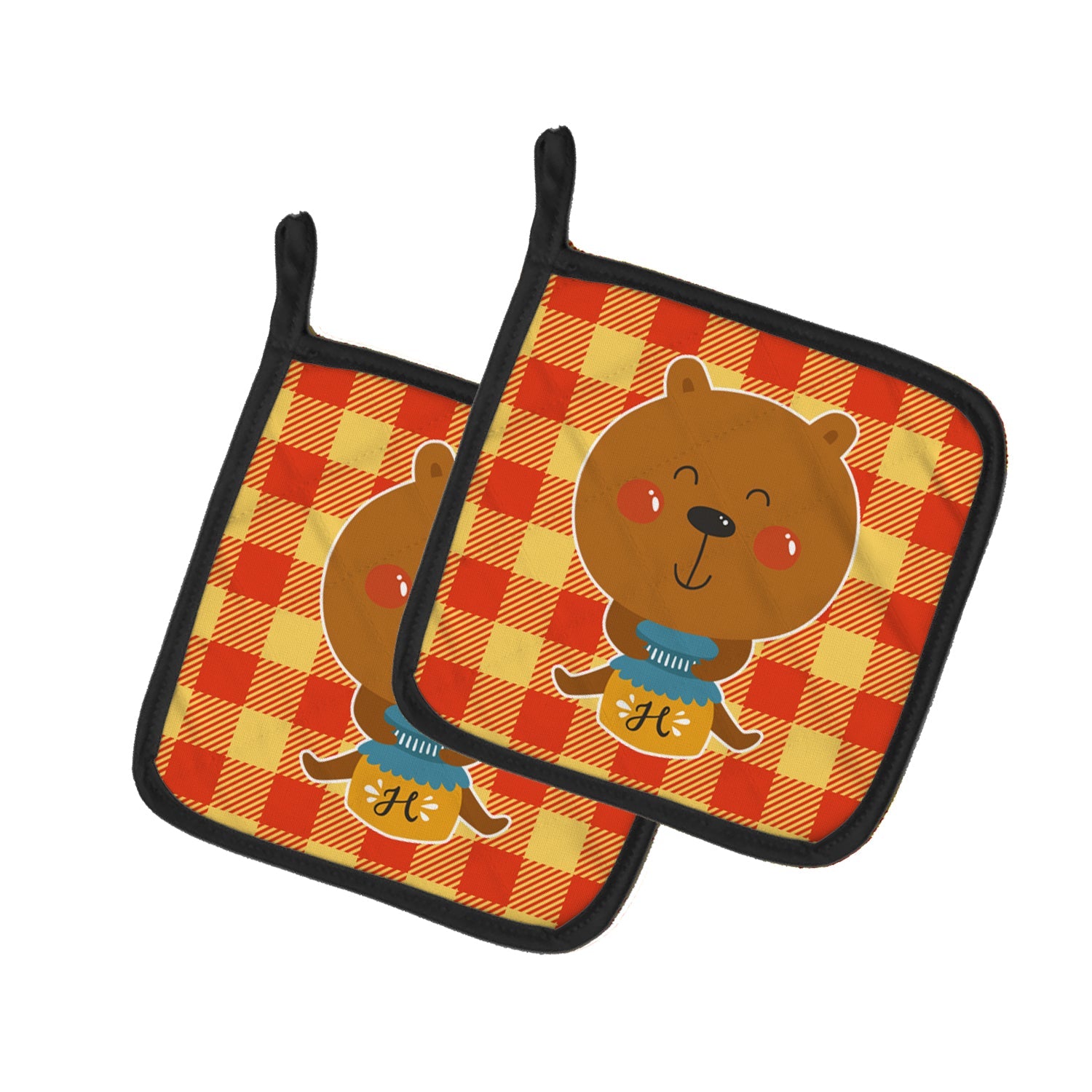 Honey Bear Pot Holder Set of 2 Heat Resistant Quilted Hot Pads 7.5 x 7.5 Inch, Insulated Kitchen Trivets for Cooking & Baking