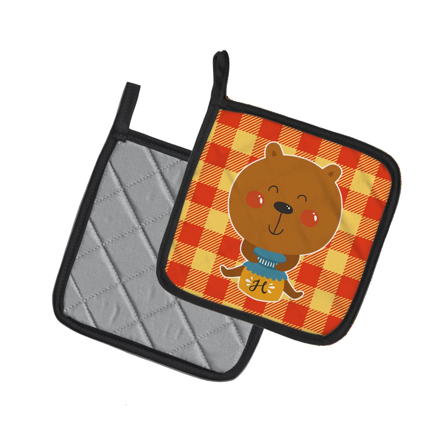 Honey Bear Pot Holder Set of 2 Heat Resistant Quilted Hot Pads 7.5 x 7.5 Inch, Insulated Kitchen Trivets for Cooking & Baking