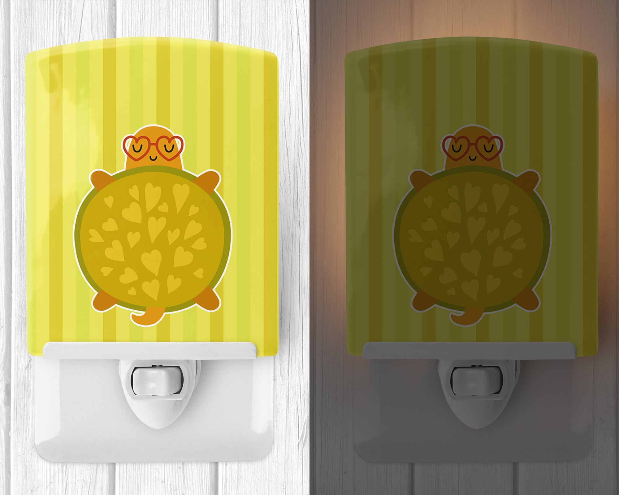 Turtle with Glasses Ceramic Night Light Compact, UL-Certified, Ideal for Bedroom, Bathroom, Nursery, Hallway, Kitchen, 6x4x3, Multicolor