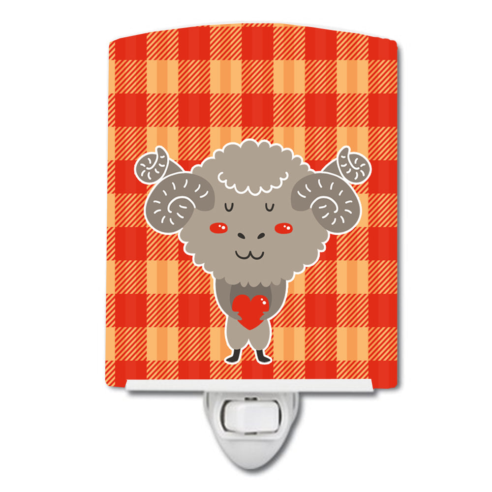 Ram with a Heart Ceramic Night Light Compact, UL-Certified, Ideal for Bedroom, Bathroom, Nursery, Hallway, Kitchen, 6x4x3, Multicolor