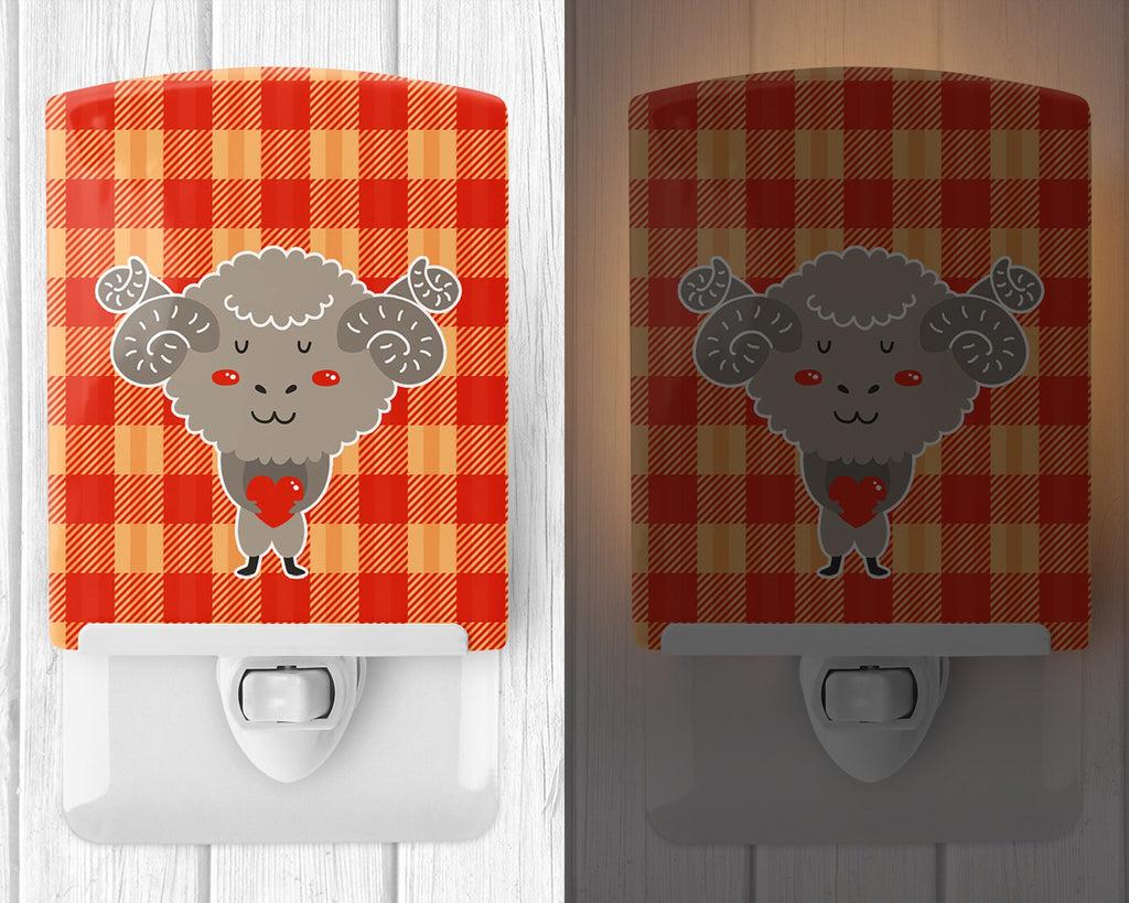 Ram with a Heart Ceramic Night Light Compact, UL-Certified, Ideal for Bedroom, Bathroom, Nursery, Hallway, Kitchen, 6x4x3, Multicolor