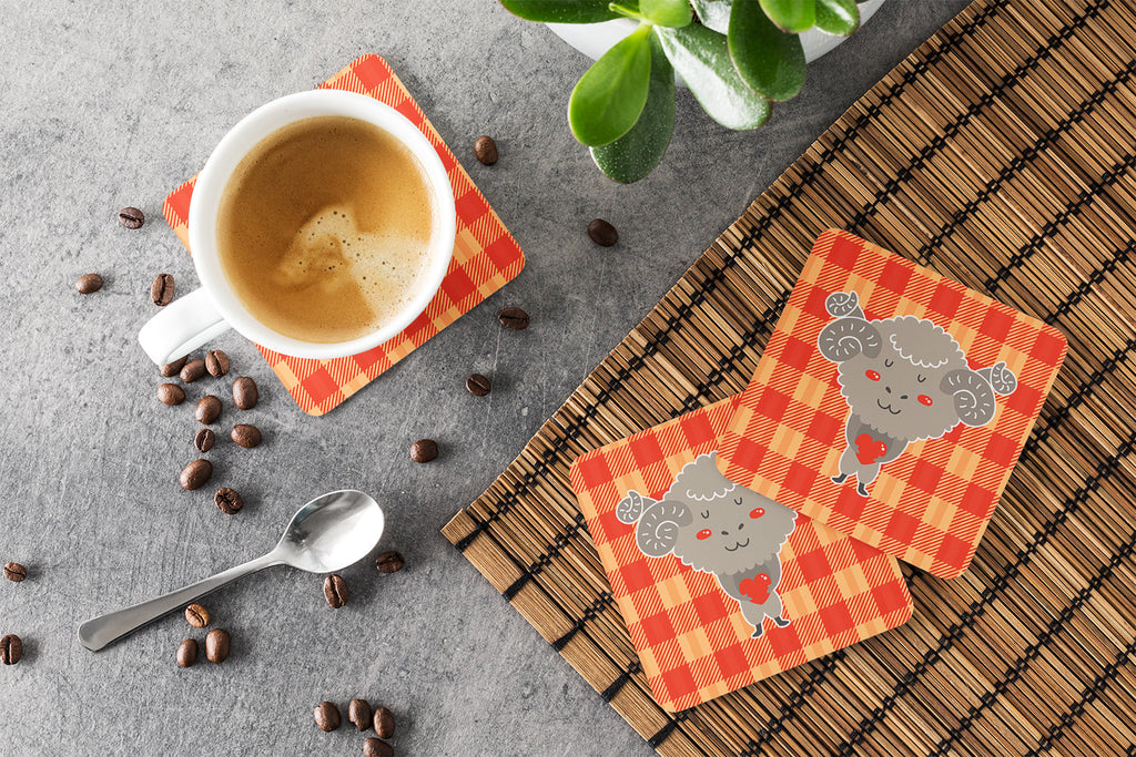 Ram with a Heart Foam Coasters Set of 4 Cup Coasters for Indoor Outdoor, Tabletop Protection, Anti Slip, Mouse pad Material