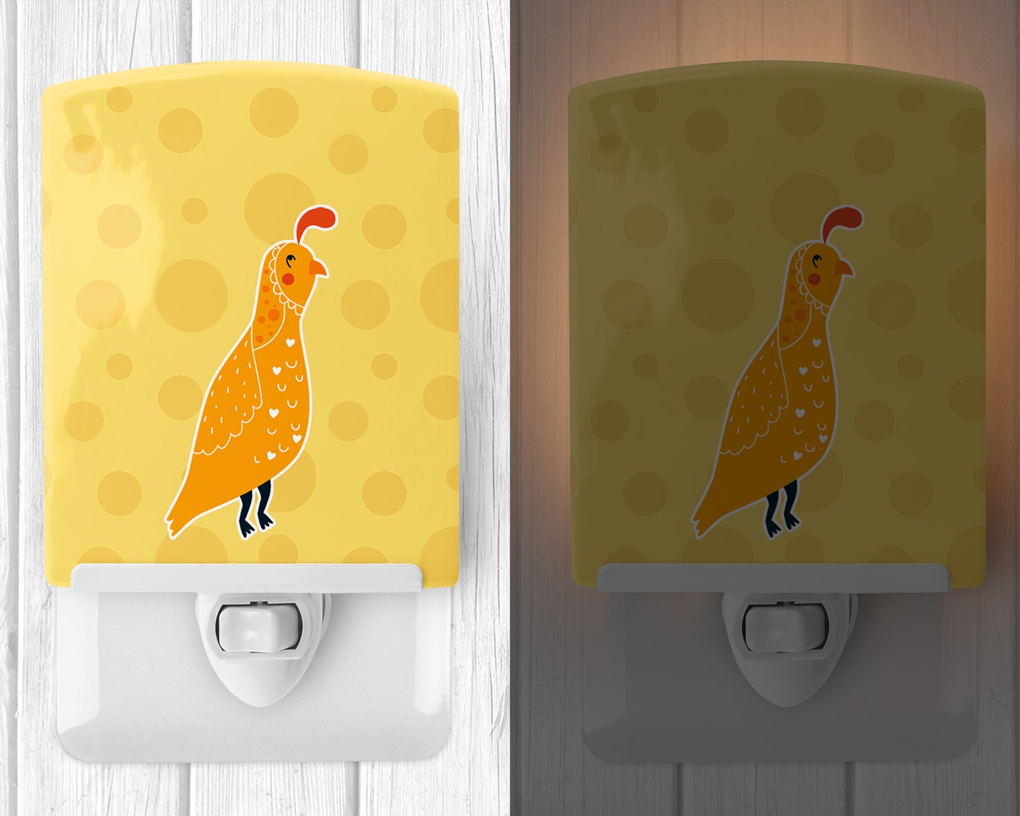 Partridge in Polkadots Ceramic Night Light Compact, UL-Certified, Ideal for Bedroom, Bathroom, Nursery, Hallway, Kitchen, 6x4x3, Multicolor