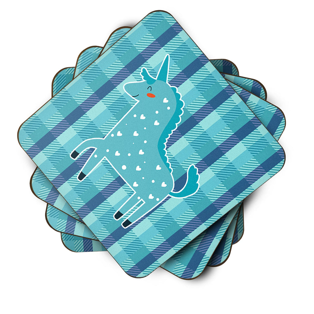 Unicorn in Plaid Foam Coasters Set of 4 Cup Coasters for Indoor Outdoor, Tabletop Protection, Anti Slip, Mouse pad Material