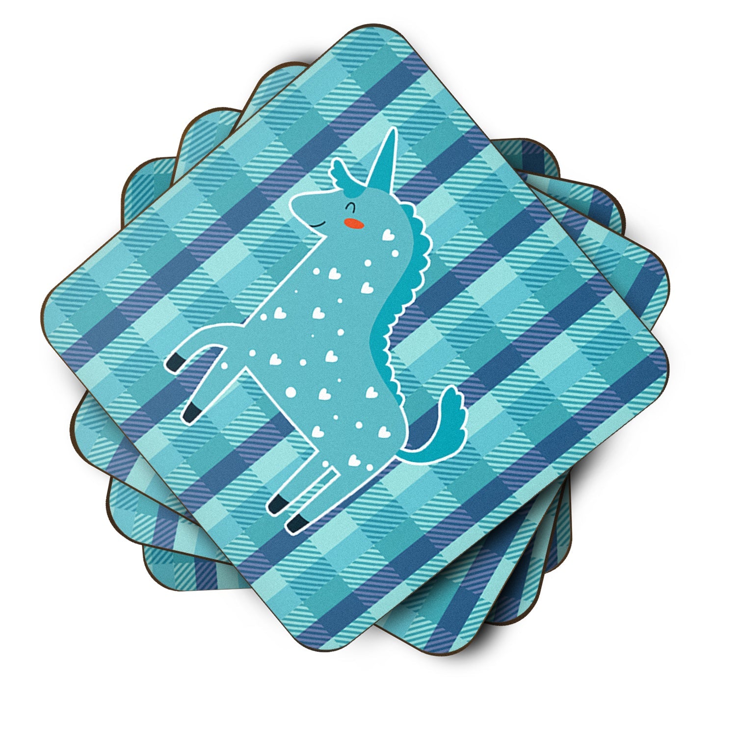 Unicorn in Plaid Foam Coasters Set of 4 Cup Coasters for Indoor Outdoor, Tabletop Protection, Anti Slip, Mouse pad Material