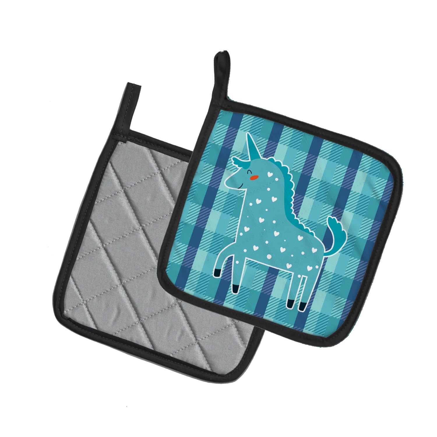 Unicorn in Plaid Pot Holder Set of 2 Heat Resistant Quilted Hot Pads 7.5 x 7.5 Inch, Insulated Kitchen Trivets for Cooking & Baking