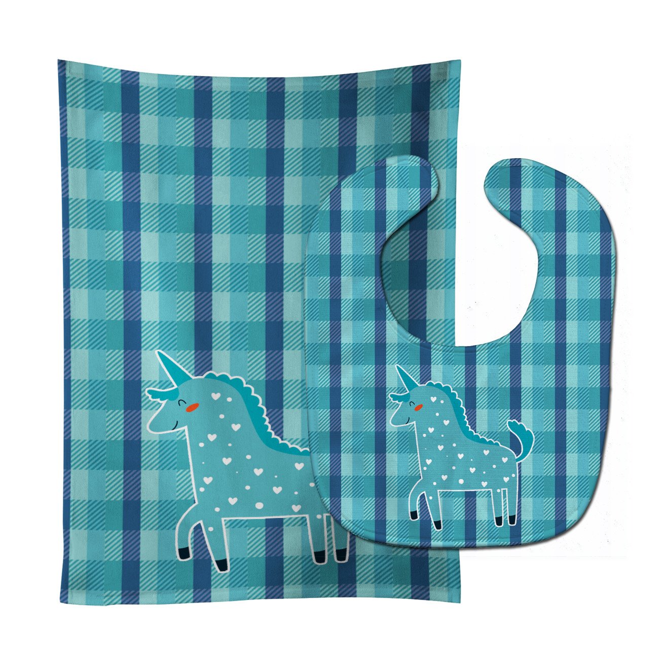 Unicorn in Plaid Baby Bib & Burp Cloth Easy-Clean Baby Bib Baby Feeding Accessory Baby Mealtime Essential
