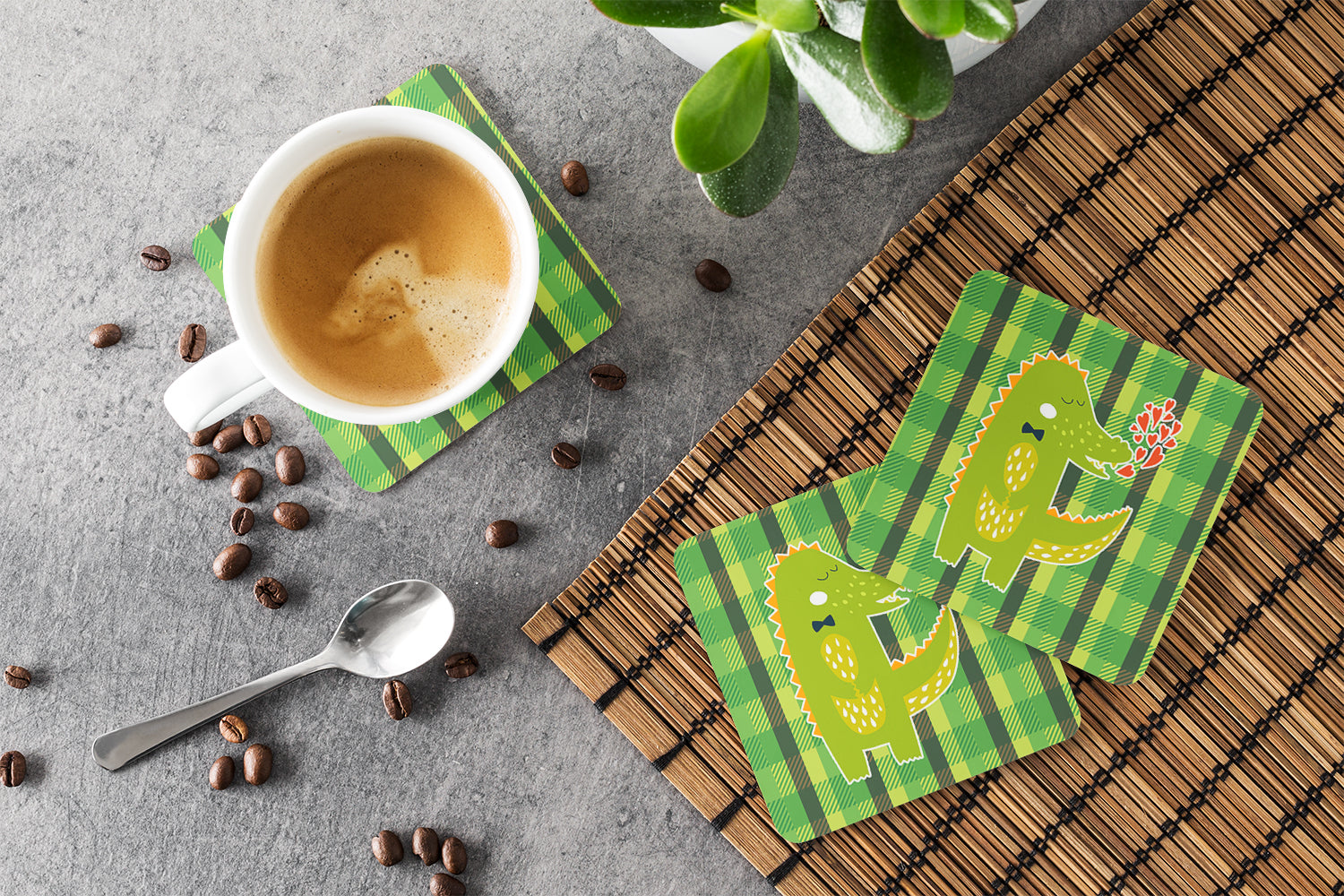 Alligator Love Foam Coasters Set of 4 Cup Coasters for Indoor Outdoor, Tabletop Protection, Anti Slip, Mouse pad Material