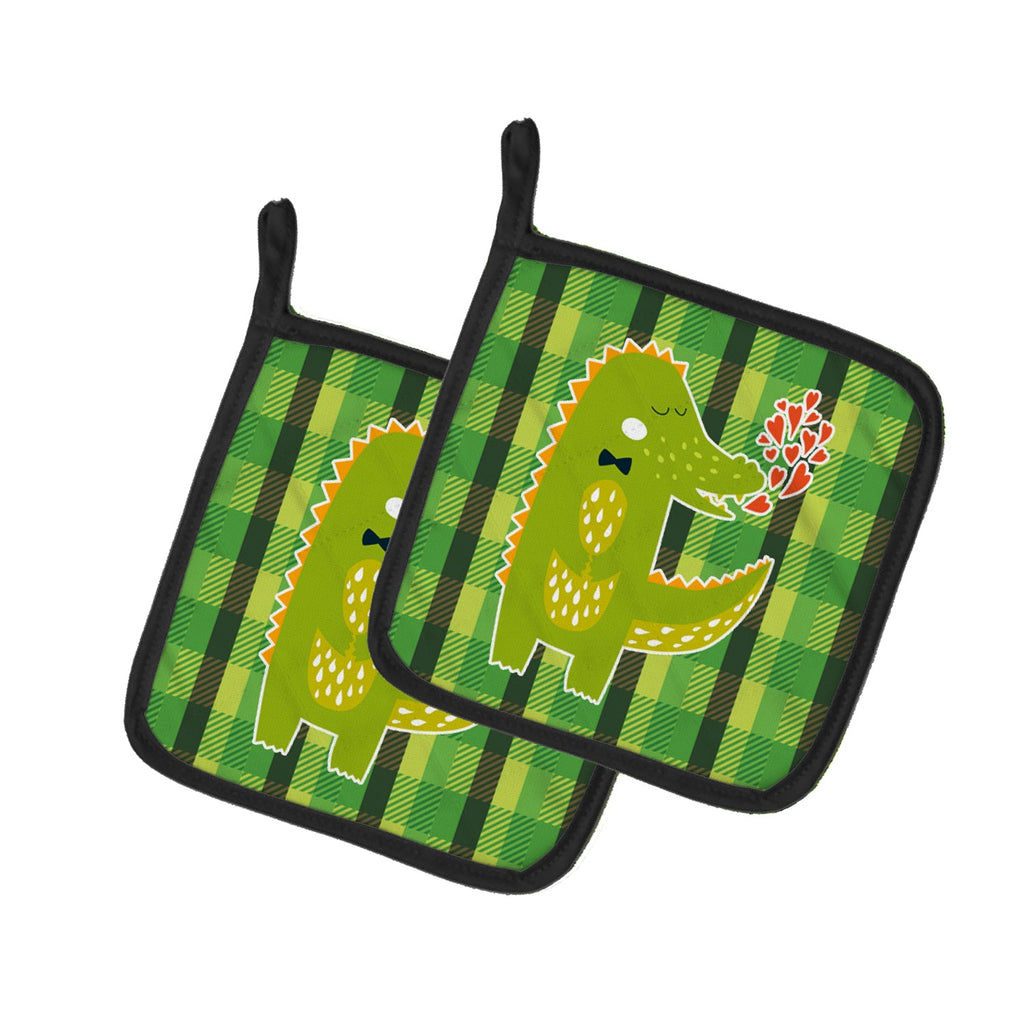 Alligator Love Pot Holder Set of 2 Heat Resistant Quilted Hot Pads 7.5 x 7.5 Inch, Insulated Kitchen Trivets for Cooking & Baking