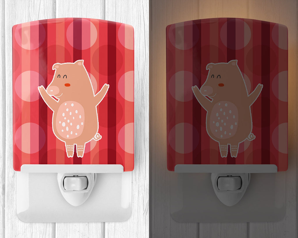 Dancing Pig Ceramic Night Light Compact, UL-Certified, Ideal for Bedroom, Bathroom, Nursery, Hallway, Kitchen, 6x4x3, Multicolor