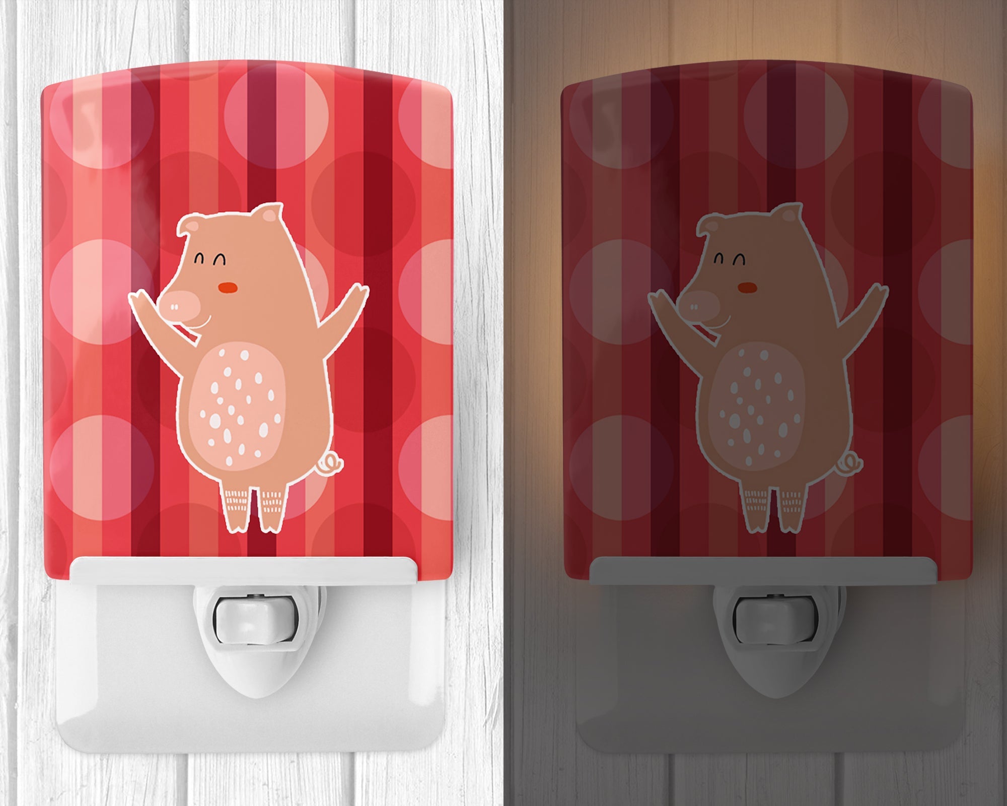 Dancing Pig Ceramic Night Light Compact, UL-Certified, Ideal for Bedroom, Bathroom, Nursery, Hallway, Kitchen, 6x4x3, Multicolor