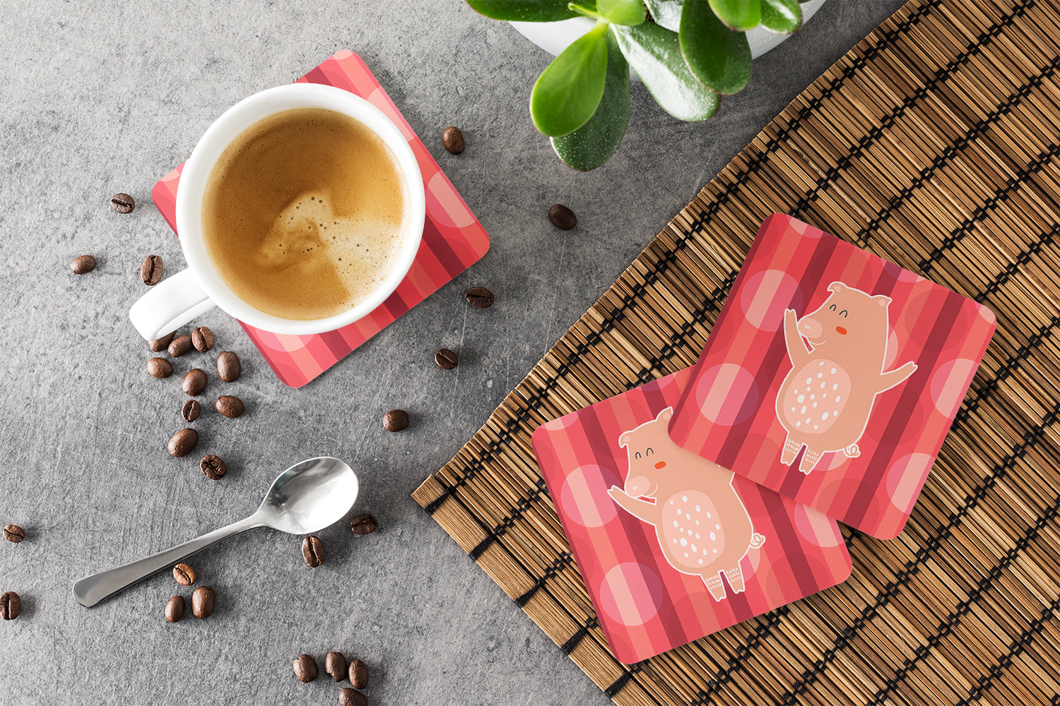 Dancing Pig Foam Coasters Set of 4 Cup Coasters for Indoor Outdoor, Tabletop Protection, Anti Slip, Mouse pad Material