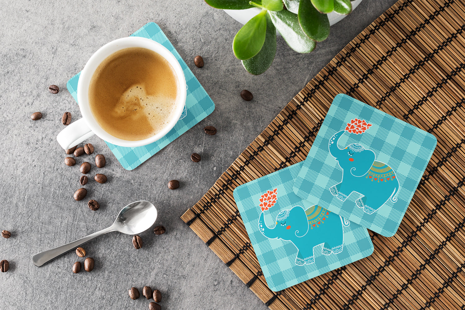 Elephant Love Foam Coasters Set of 4 Cup Coasters for Indoor Outdoor, Tabletop Protection, Anti Slip, Mouse pad Material