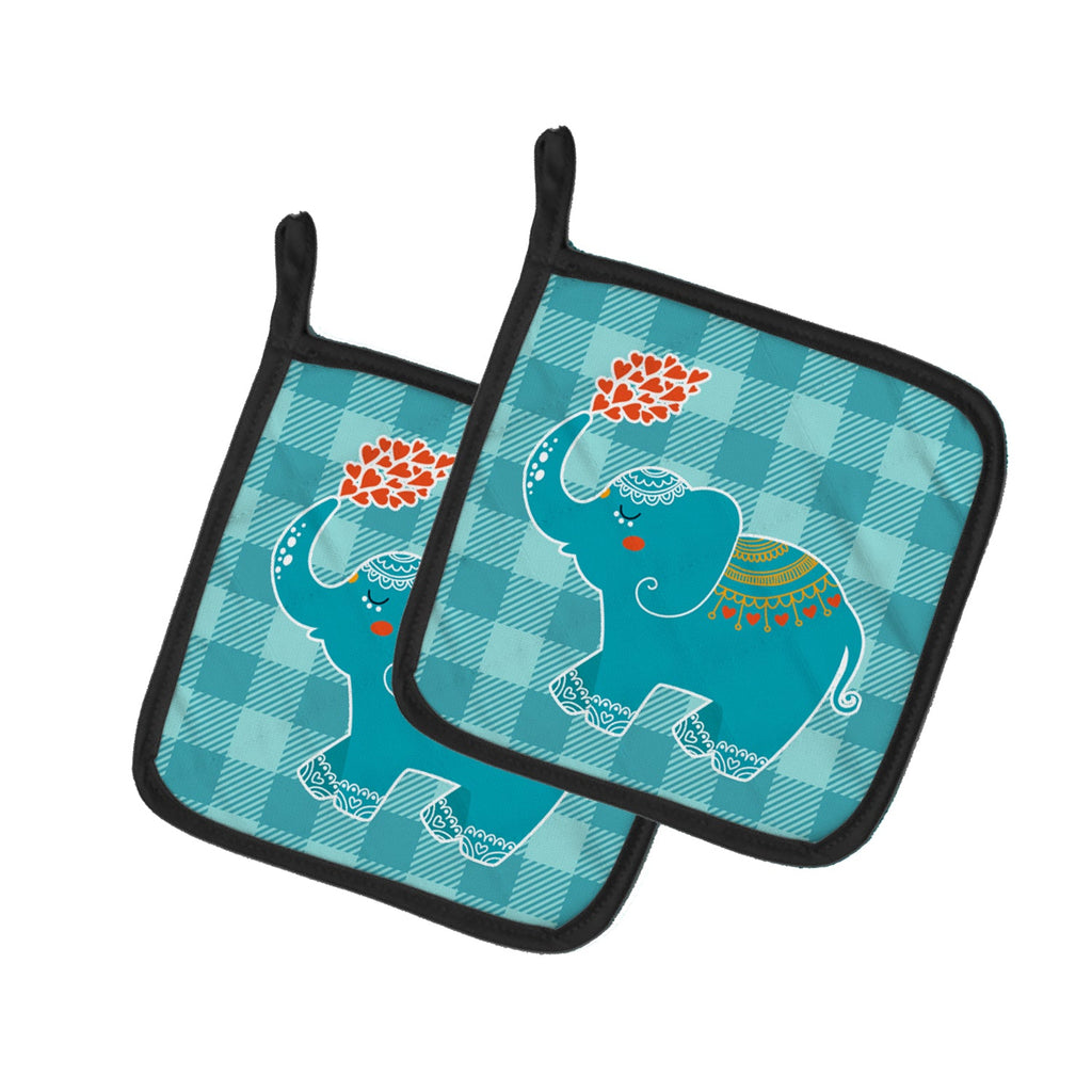Elephant Love Pot Holder Set of 2 Heat Resistant Quilted Hot Pads 7.5 x 7.5 Inch, Insulated Kitchen Trivets for Cooking & Baking