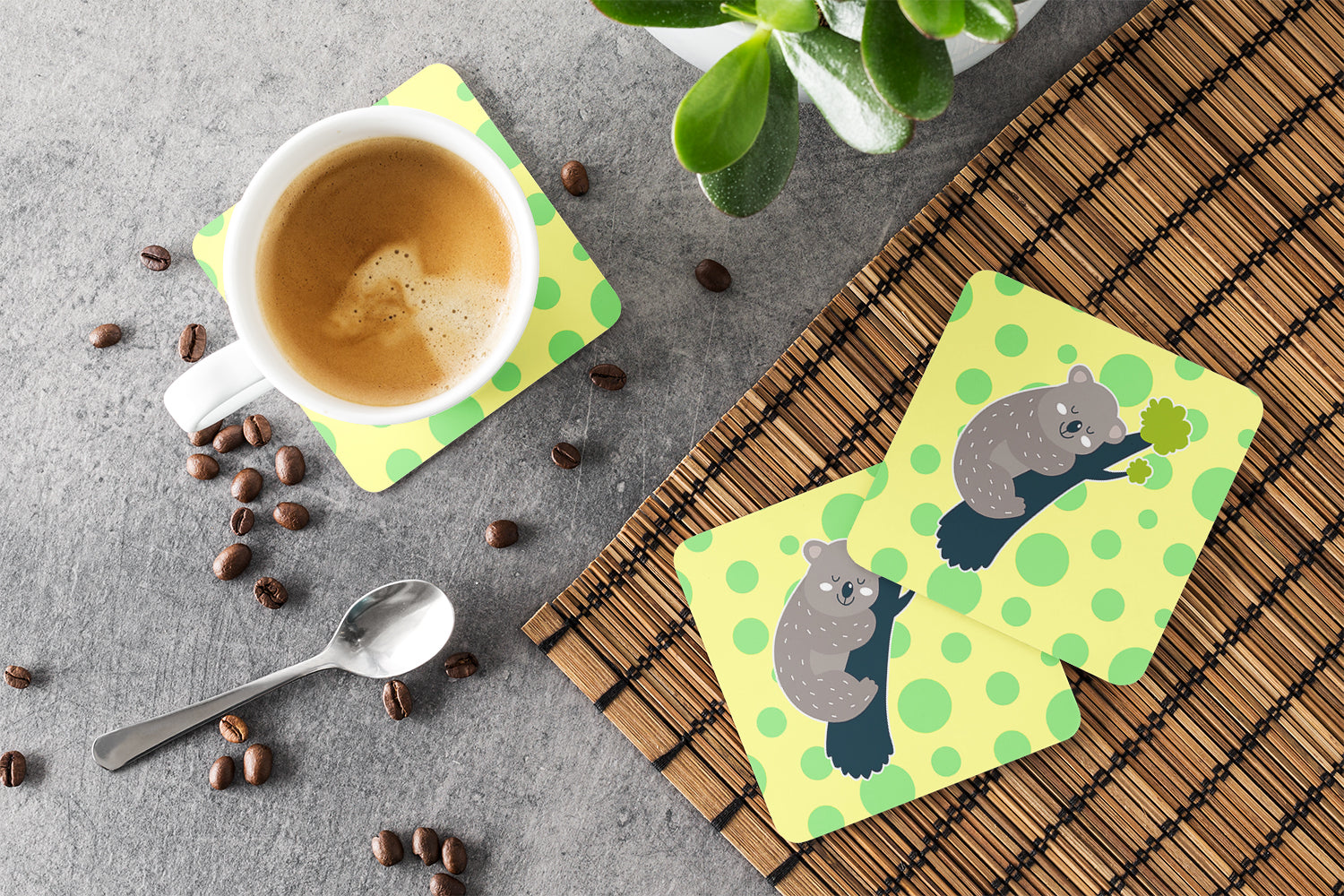 Koala Naptime Foam Coasters Set of 4 Cup Coasters for Indoor Outdoor, Tabletop Protection, Anti Slip, Mouse pad Material