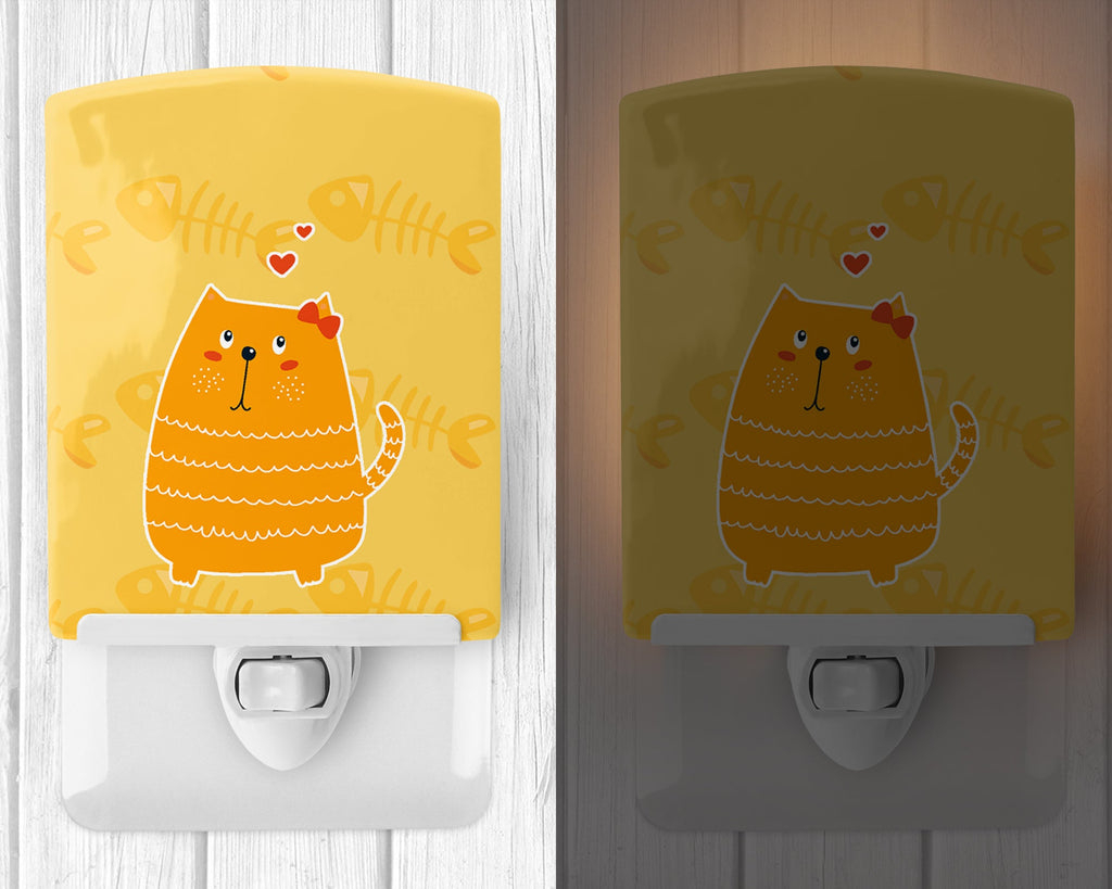Fat Cat Love Ceramic Night Light Compact, UL-Certified, Ideal for Bedroom, Bathroom, Nursery, Hallway, Kitchen, 6x4x3, Multicolor