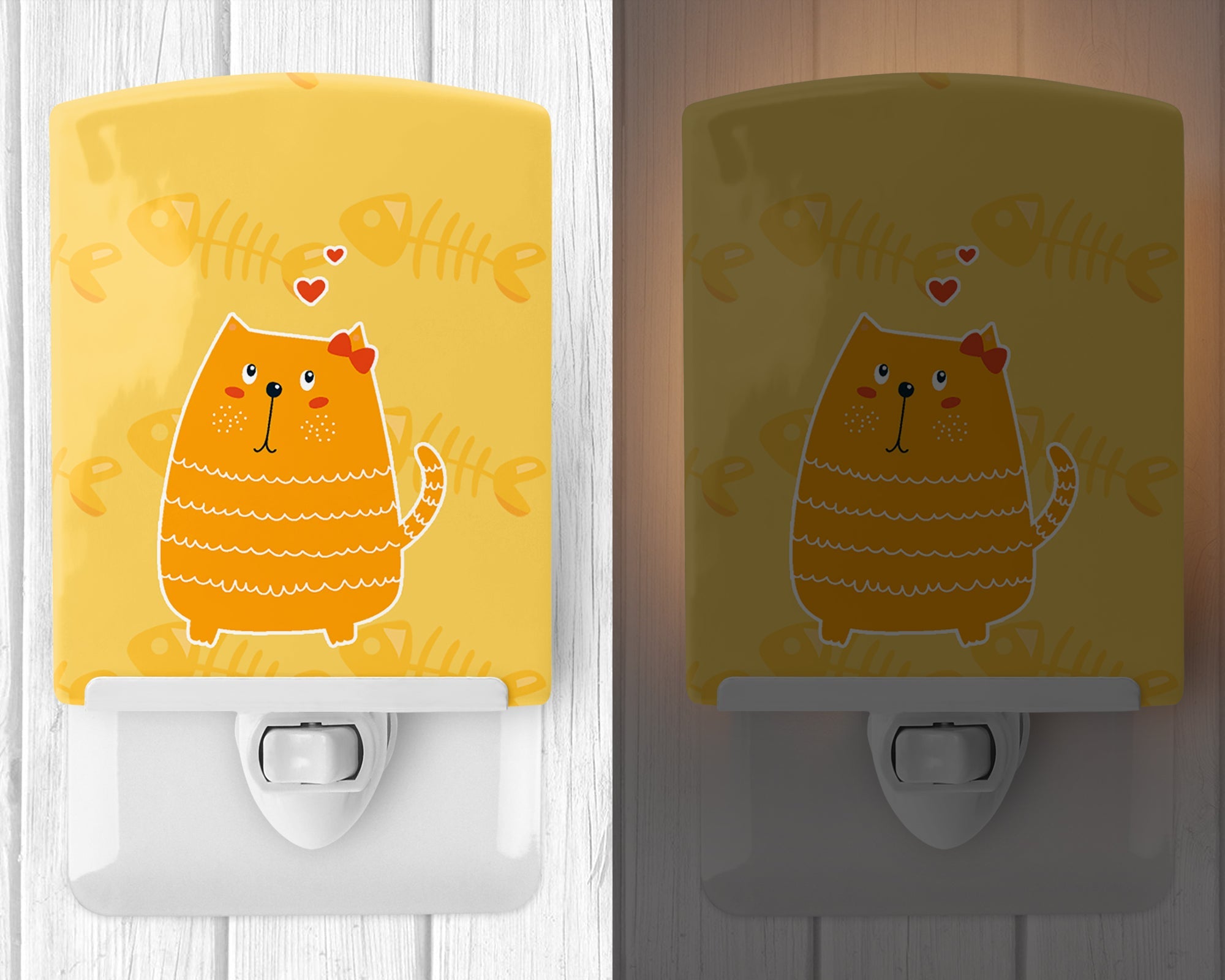 Fat Cat Love Ceramic Night Light Compact, UL-Certified, Ideal for Bedroom, Bathroom, Nursery, Hallway, Kitchen, 6x4x3, Multicolor