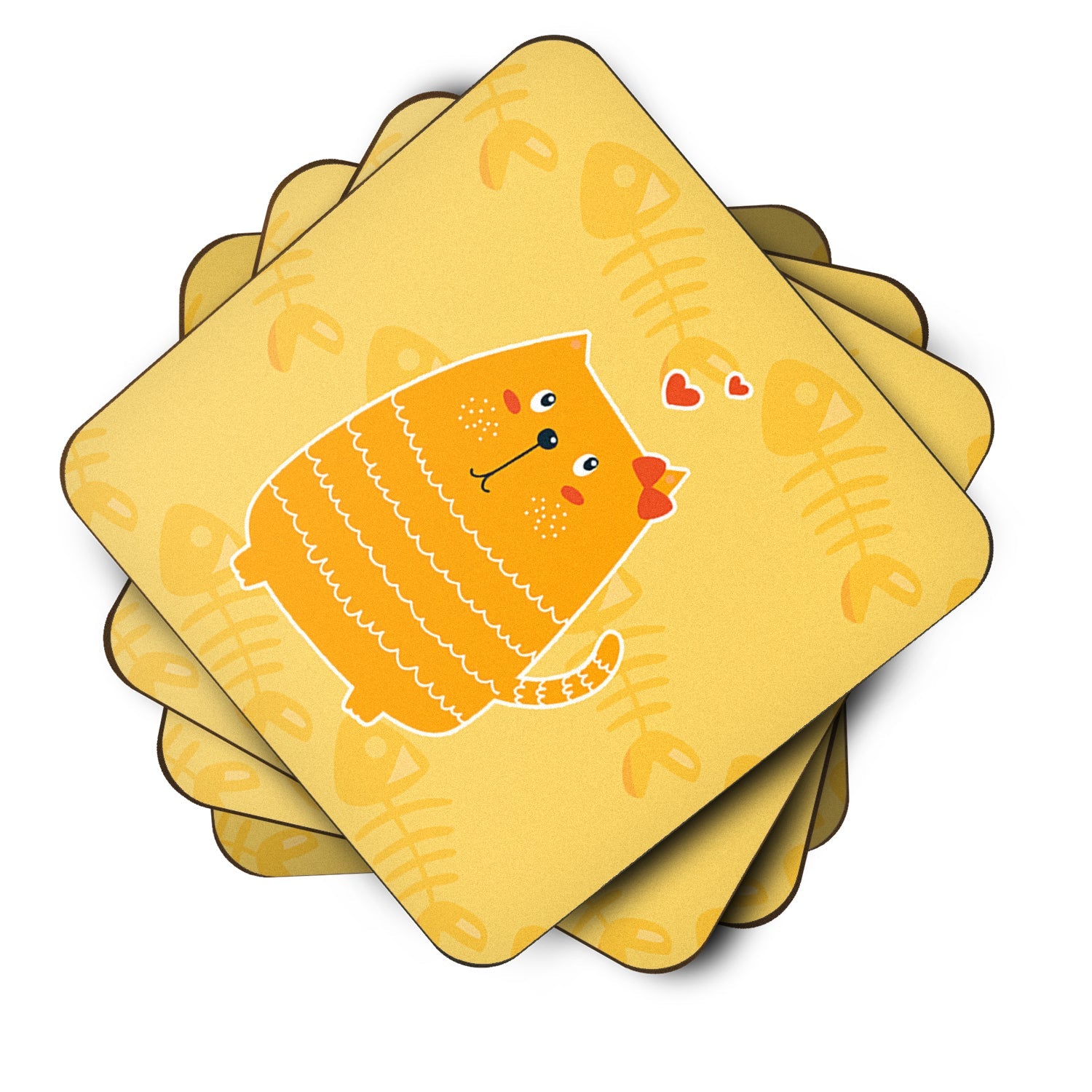 Fat Cat Love Foam Coasters Set of 4 Cup Coasters for Indoor Outdoor, Tabletop Protection, Anti Slip, Mouse pad Material
