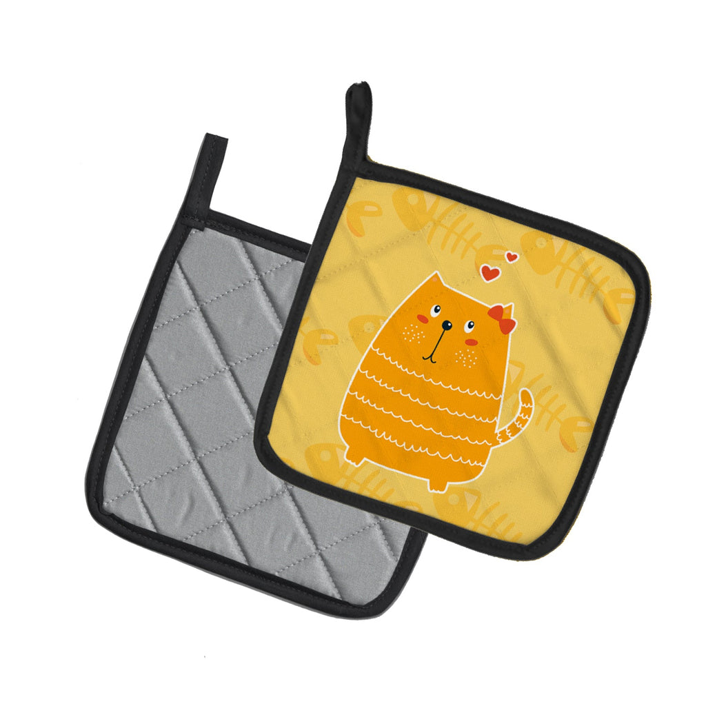 Fat Cat Love Pot Holder Set of 2 Heat Resistant Quilted Hot Pads 7.5 x 7.5 Inch, Insulated Kitchen Trivets for Cooking & Baking