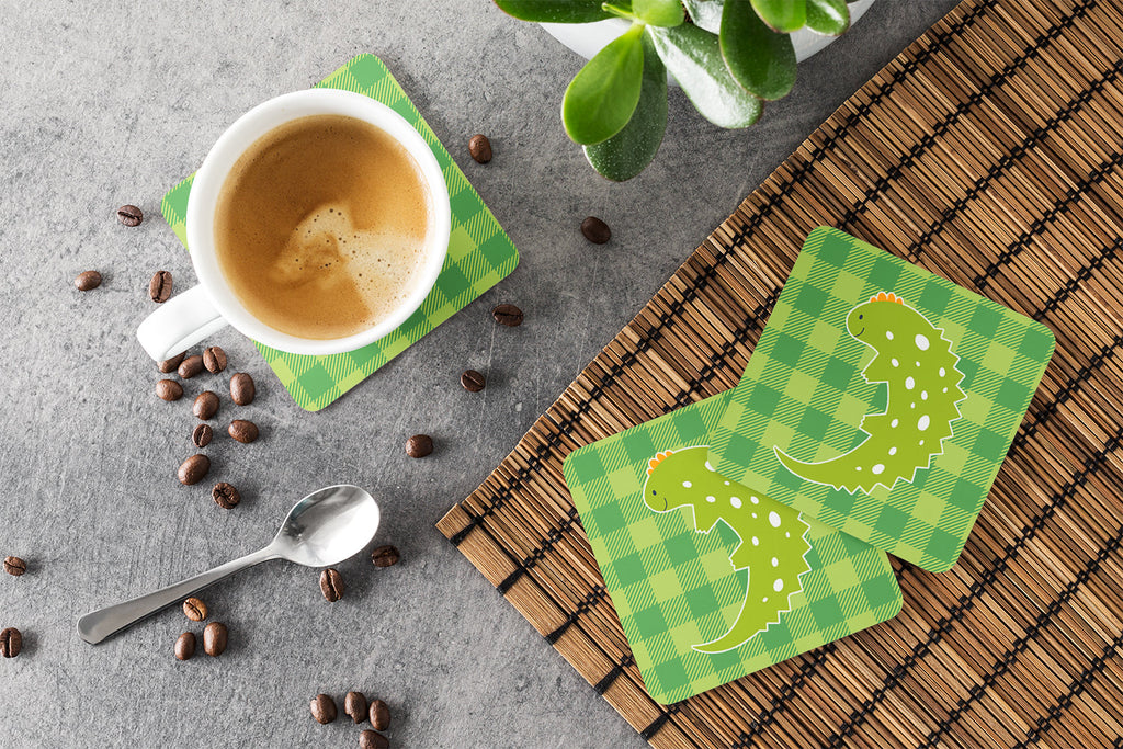 Lizard on Plaid Foam Coasters Set of 4 Cup Coasters for Indoor Outdoor, Tabletop Protection, Anti Slip, Mouse pad Material