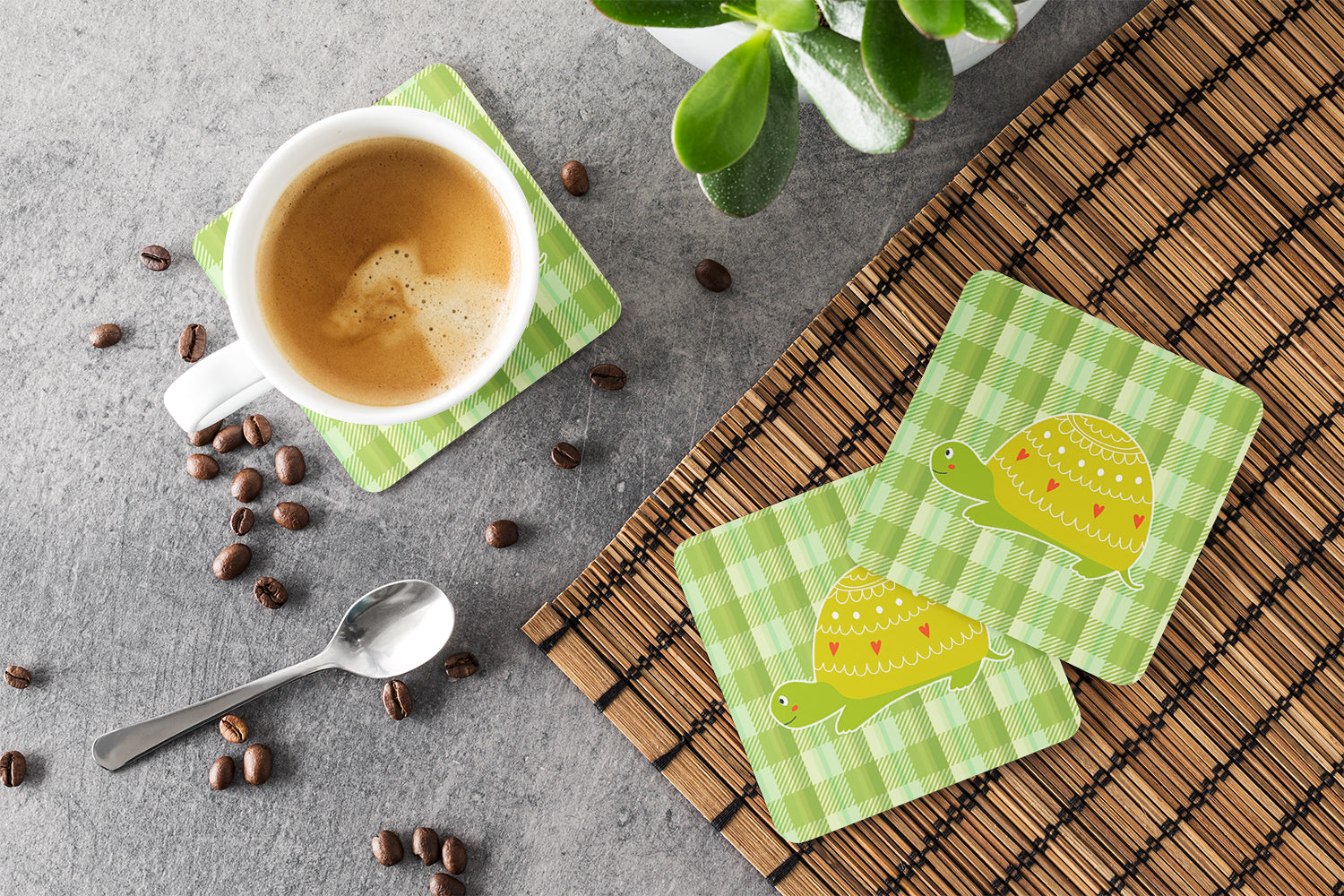 Turtle on the Move Foam Coasters Set of 4 Cup Coasters for Indoor Outdoor, Tabletop Protection, Anti Slip, Mouse pad Material