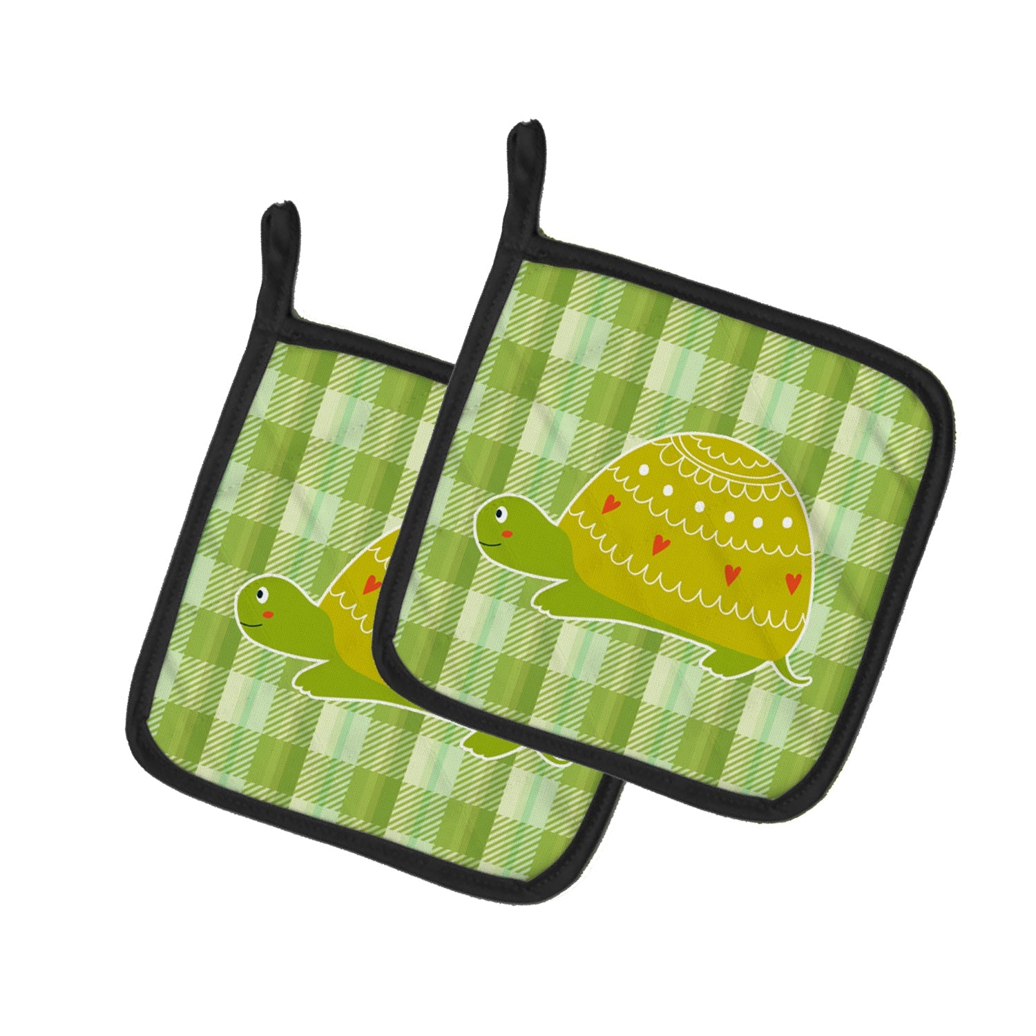 Turtle on the Move Pot Holder Set of 2 Heat Resistant Quilted Hot Pads 7.5 x 7.5 Inch, Insulated Kitchen Trivets for Cooking & Baking