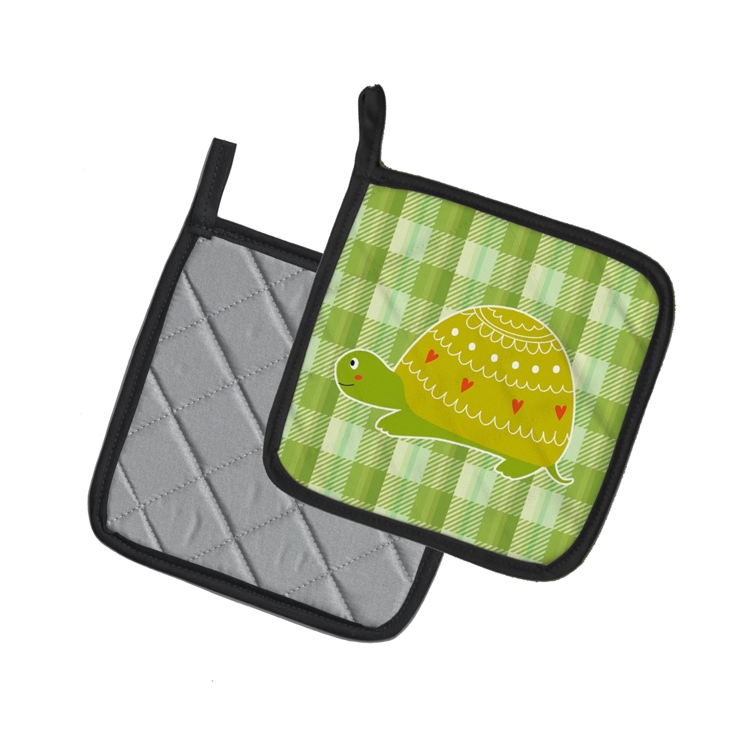 Turtle on the Move Pot Holder Set of 2 Heat Resistant Quilted Hot Pads 7.5 x 7.5 Inch, Insulated Kitchen Trivets for Cooking & Baking