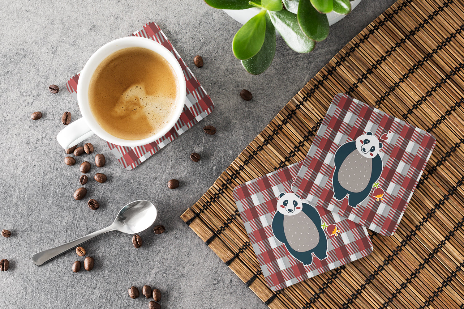 Panda Love Foam Coasters Set of 4 Cup Coasters for Indoor Outdoor, Tabletop Protection, Anti Slip, Mouse pad Material