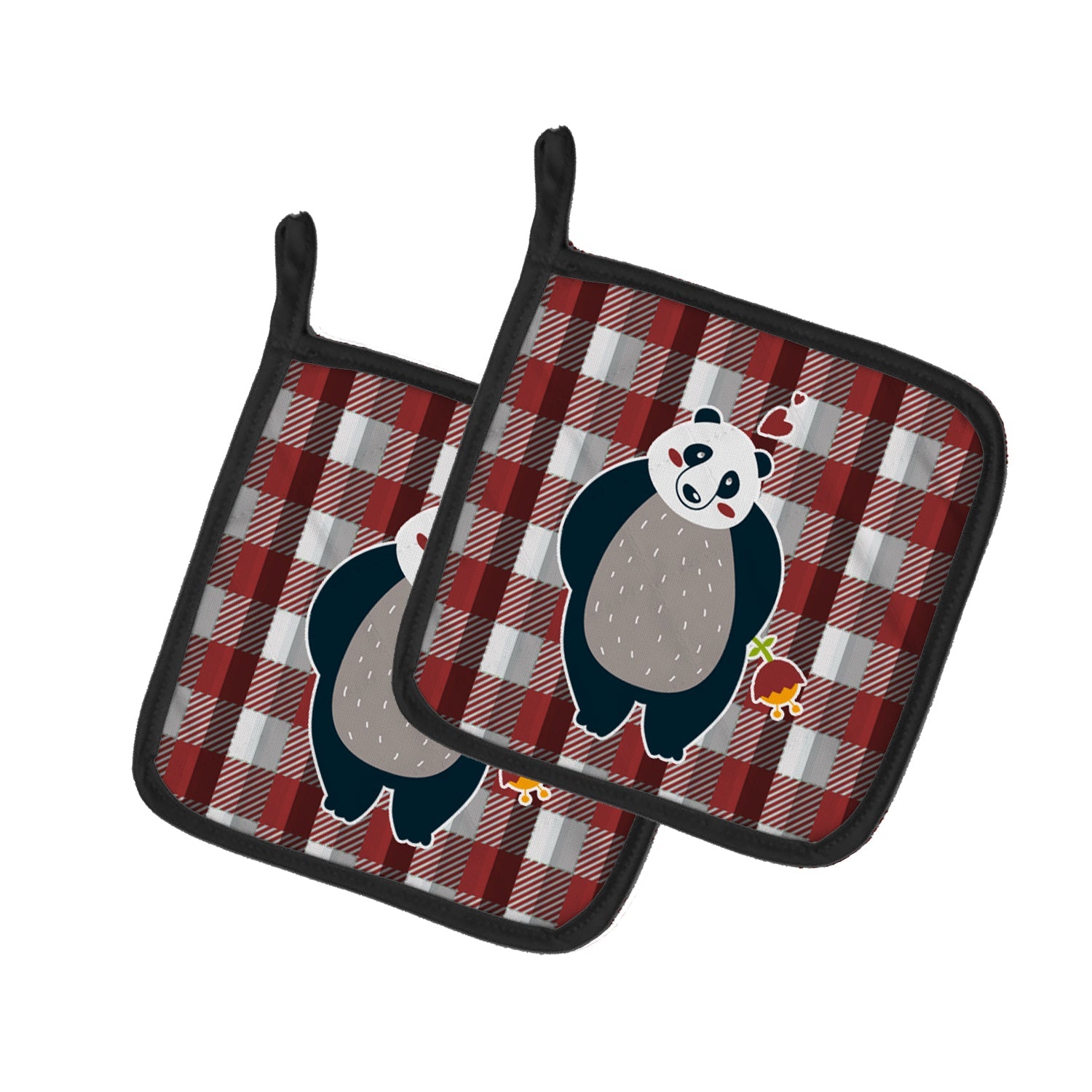 Panda Love Pot Holder Set of 2 Heat Resistant Quilted Hot Pads 7.5 x 7.5 Inch, Insulated Kitchen Trivets for Cooking & Baking