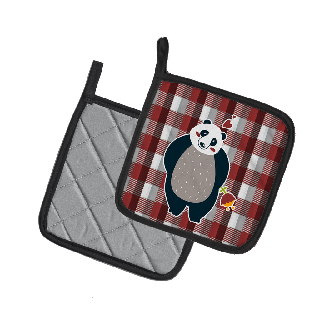 Panda Love Pot Holder Set of 2 Heat Resistant Quilted Hot Pads 7.5 x 7.5 Inch, Insulated Kitchen Trivets for Cooking & Baking