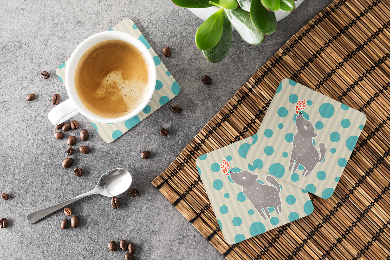 Wolf Love Foam Coasters Set of 4 Cup Coasters for Indoor Outdoor, Tabletop Protection, Anti Slip, Mouse pad Material