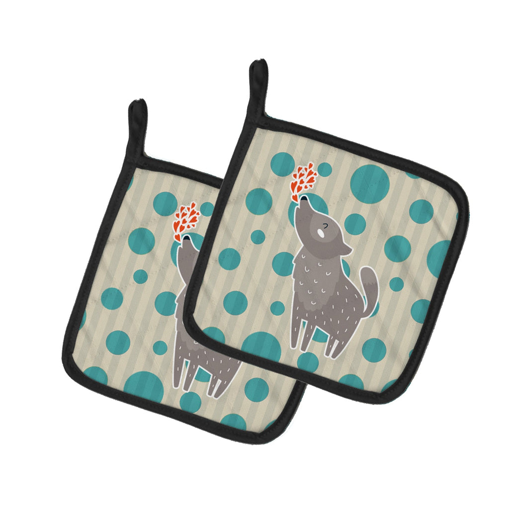 Wolf Love Pot Holder Set of 2 Heat Resistant Quilted Hot Pads 7.5 x 7.5 Inch, Insulated Kitchen Trivets for Cooking & Baking