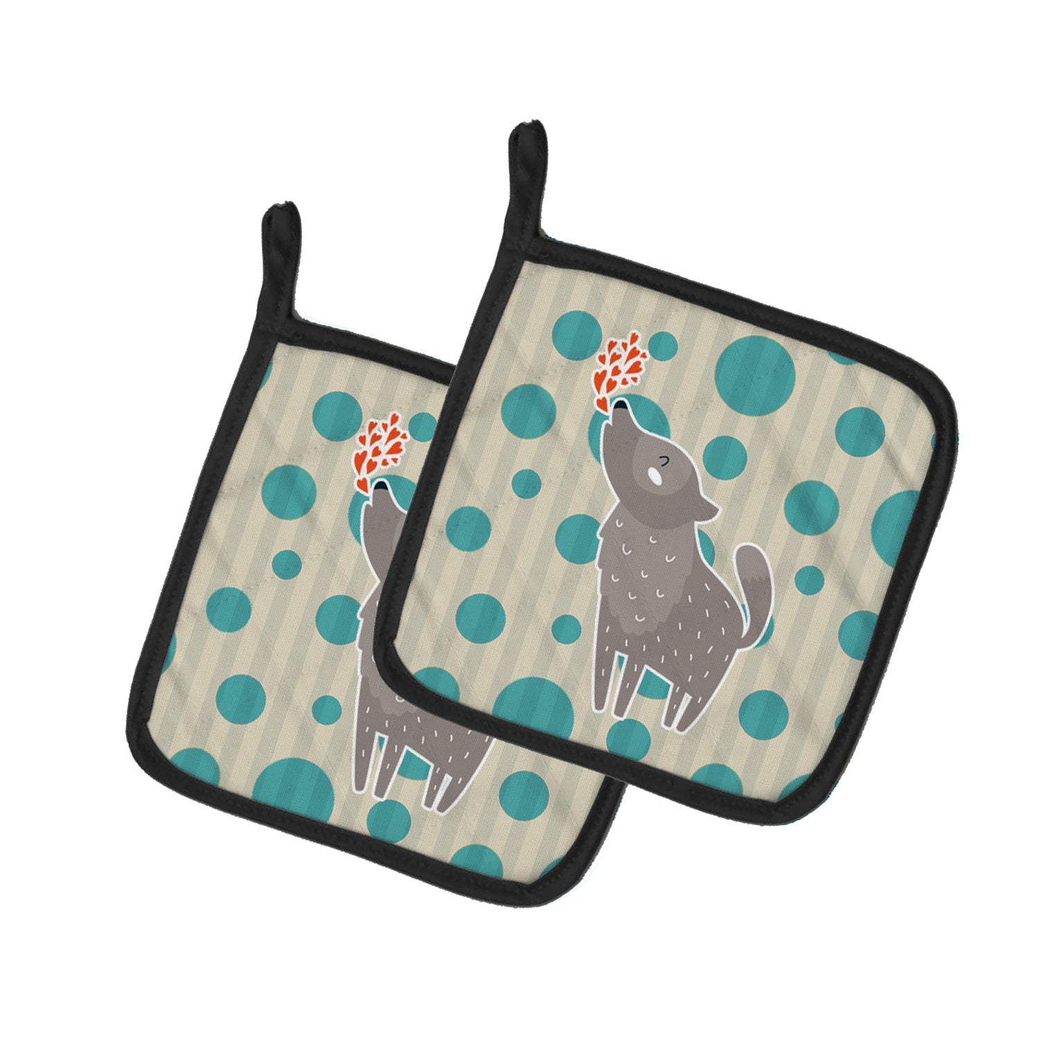 Wolf Love Pot Holder Set of 2 Heat Resistant Quilted Hot Pads 7.5 x 7.5 Inch, Insulated Kitchen Trivets for Cooking & Baking