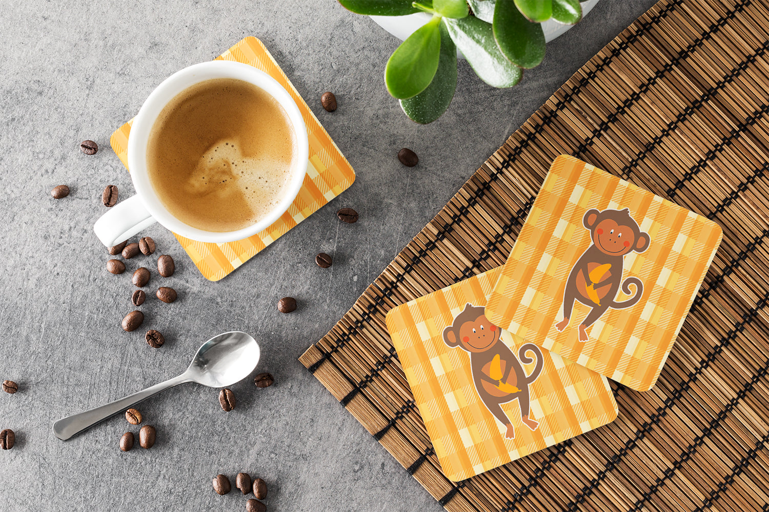 Monkey Business Foam Coasters Set of 4 Cup Coasters for Indoor Outdoor, Tabletop Protection, Anti Slip, Mouse pad Material