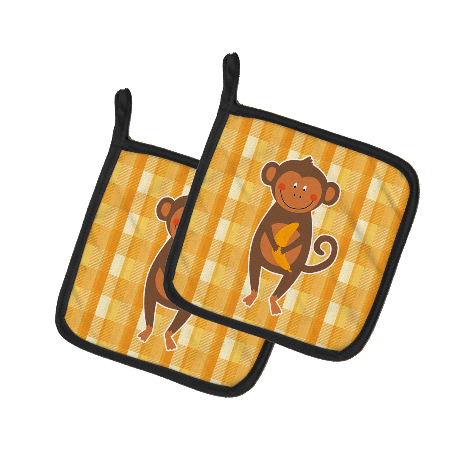 Monkey Business Pot Holder Set of 2 Heat Resistant Quilted Hot Pads 7.5 x 7.5 Inch, Insulated Kitchen Trivets for Cooking & Baking