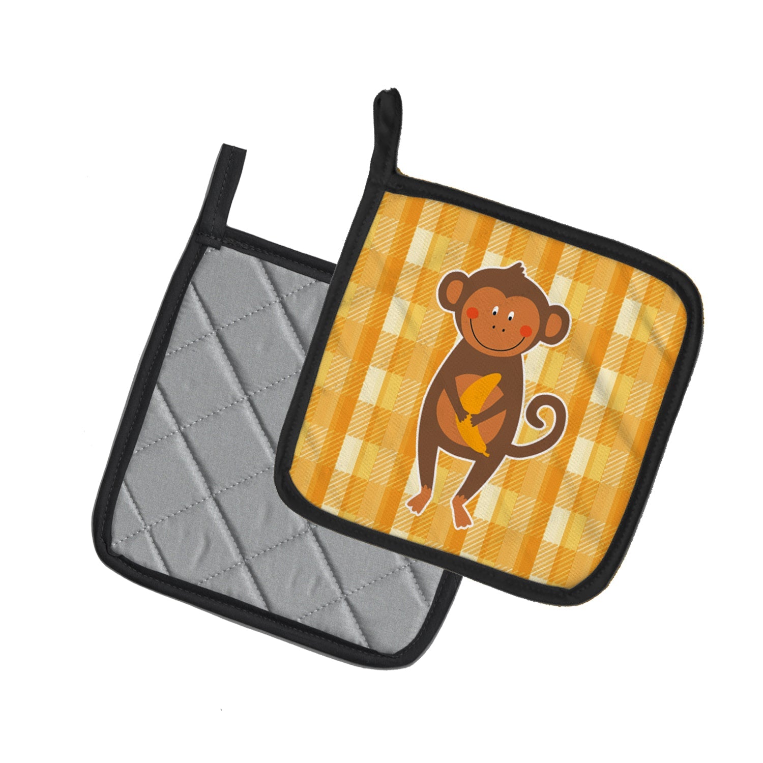 Monkey Business Pot Holder Set of 2 Heat Resistant Quilted Hot Pads 7.5 x 7.5 Inch, Insulated Kitchen Trivets for Cooking & Baking