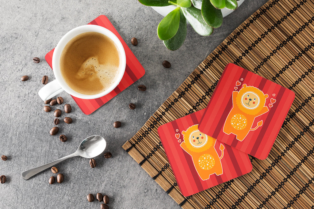 Lion Love Foam Coasters Set of 4 Cup Coasters for Indoor Outdoor, Tabletop Protection, Anti Slip, Mouse pad Material