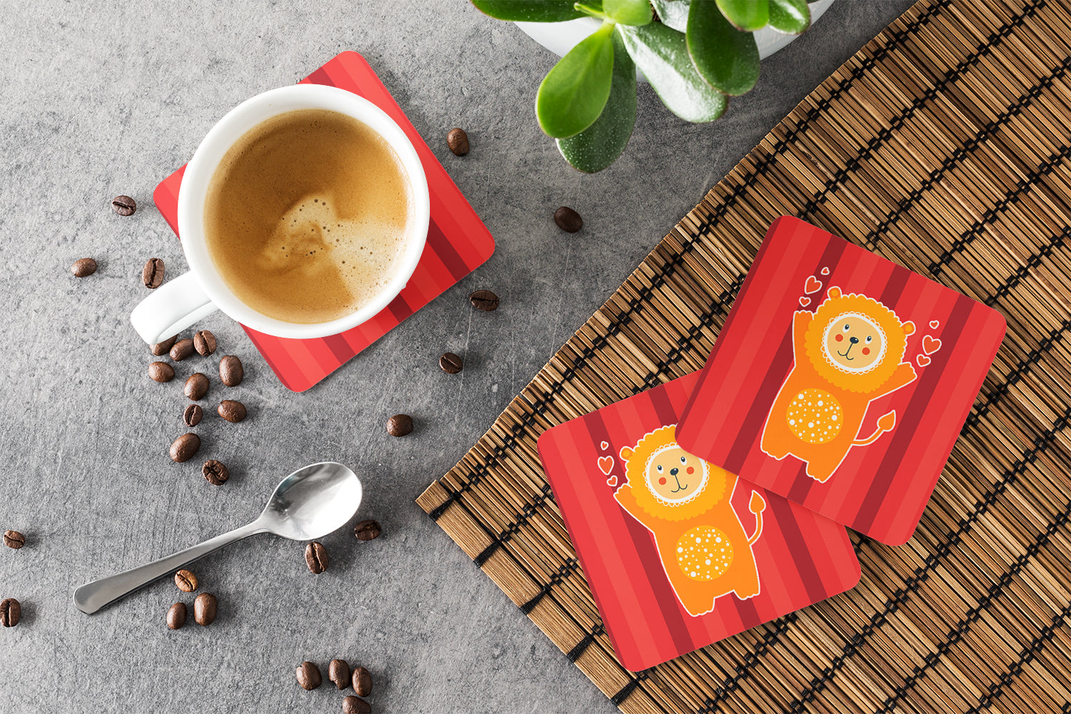 Lion Love Foam Coasters Set of 4 Cup Coasters for Indoor Outdoor, Tabletop Protection, Anti Slip, Mouse pad Material