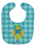 Owl on Blue Plaid Baby Bib Easy-Clean Baby Bib Baby Feeding Accessory Baby Mealtime Essential, 10 x 13, Multicolor