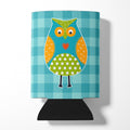 Owl on Blue Plaid Can or Bottle Hugger Cooler Sleeve for Standard 12 oz Cans, Insulated Foam Beer & Soda Can Hugger Reusable