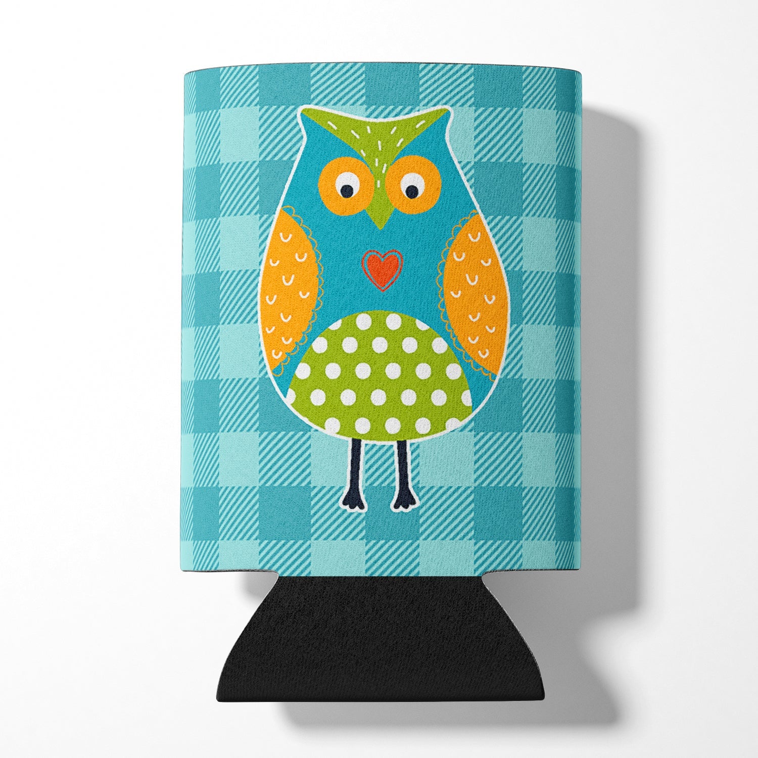 Owl on Blue Plaid Can or Bottle Hugger Cooler Sleeve for Standard 12 oz Cans, Insulated Foam Beer & Soda Can Hugger Reusable